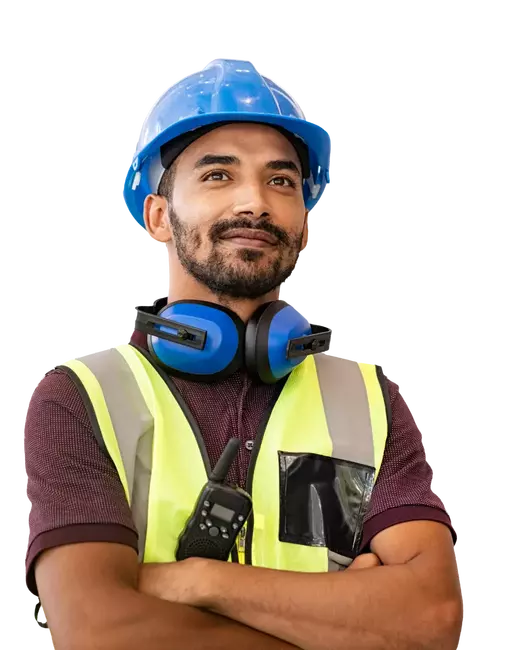Construction worker with a construction helmet